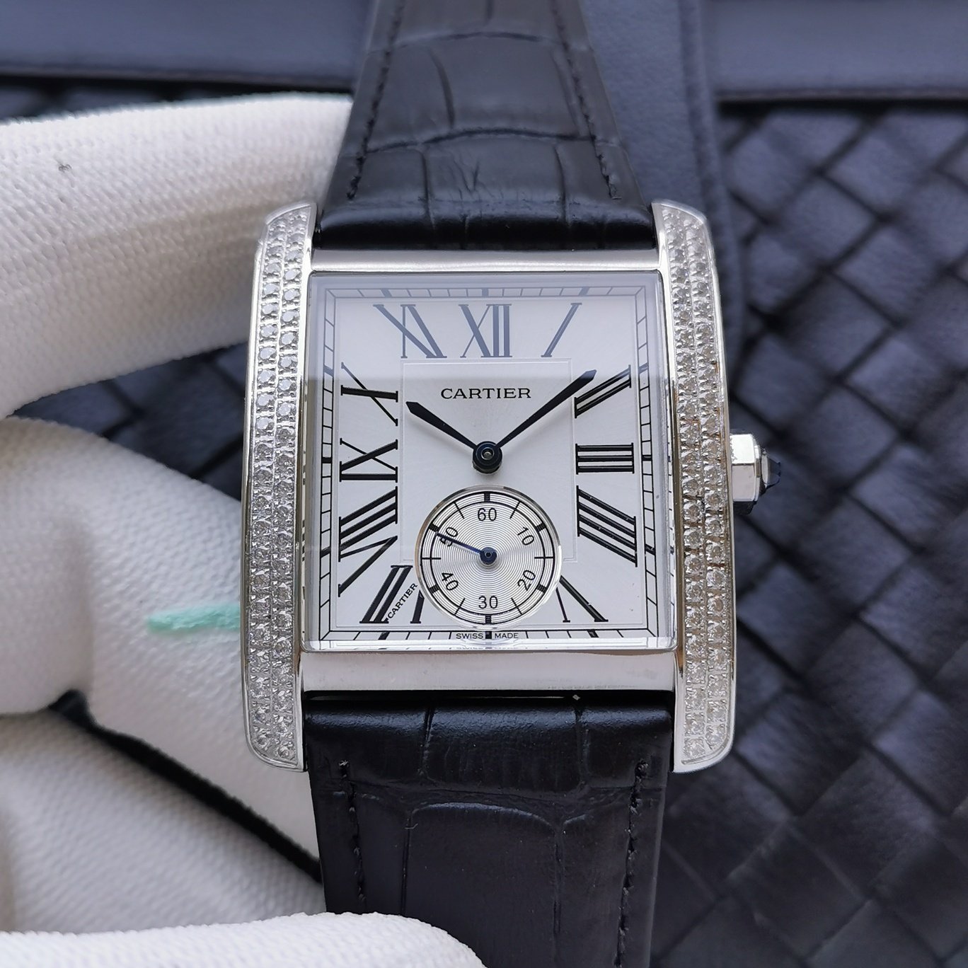 CARTIER TANK MC SECOND TIME STEEL CASE DIAMOND BEZEL