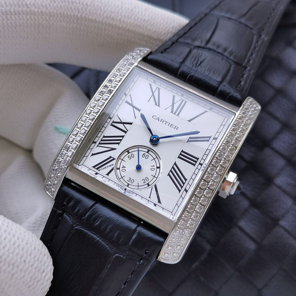 CARTIER TANK MC SECOND TIME STEEL CASE DIAMOND BEZEL