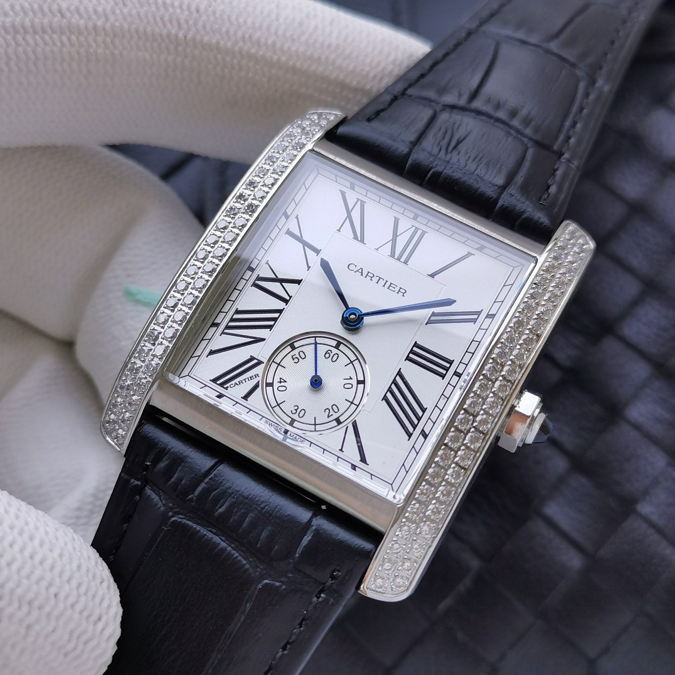 CARTIER TANK MC SECOND TIME STEEL CASE DIAMOND BEZEL