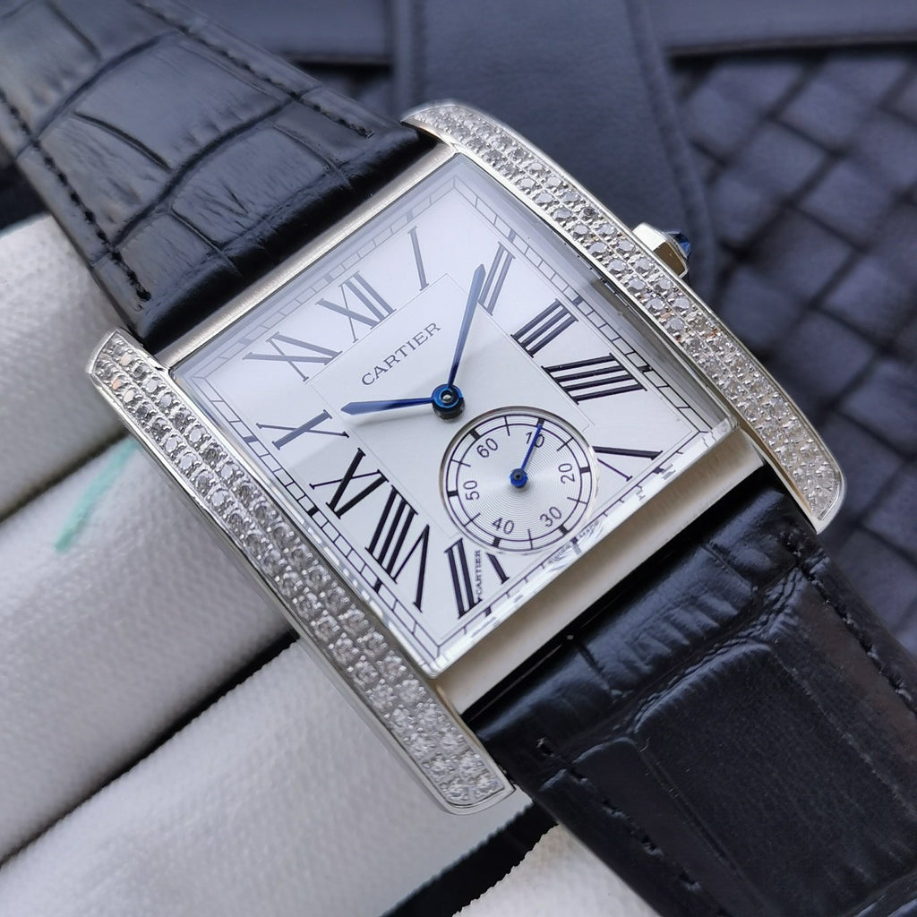 CARTIER TANK MC SECOND TIME STEEL CASE DIAMOND BEZEL
