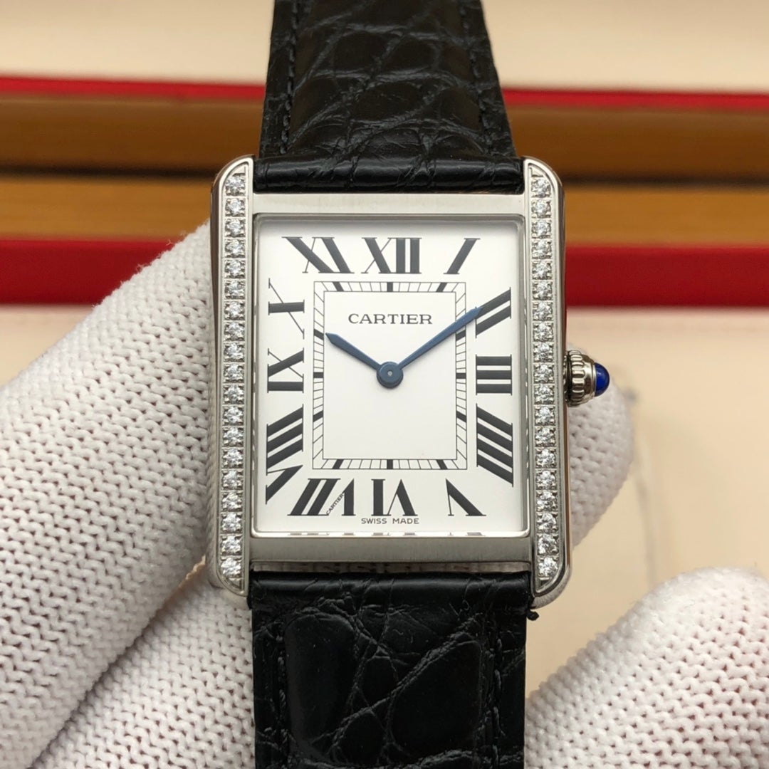 CARTIER TANK LOUIS QUARTZ STEEL CASE DIAMOND BEZEL