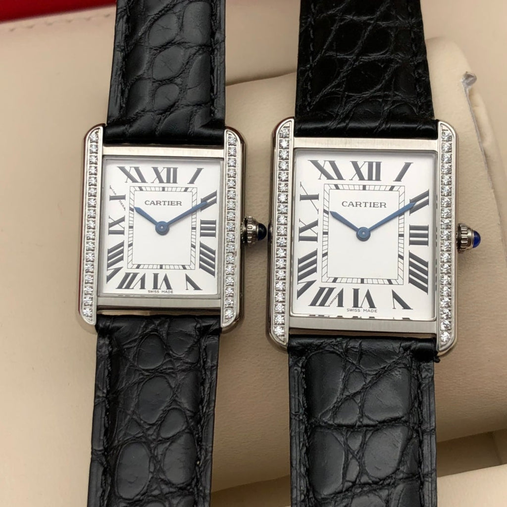 CARTIER TANK LOUIS QUARTZ STEEL CASE DIAMOND BEZEL