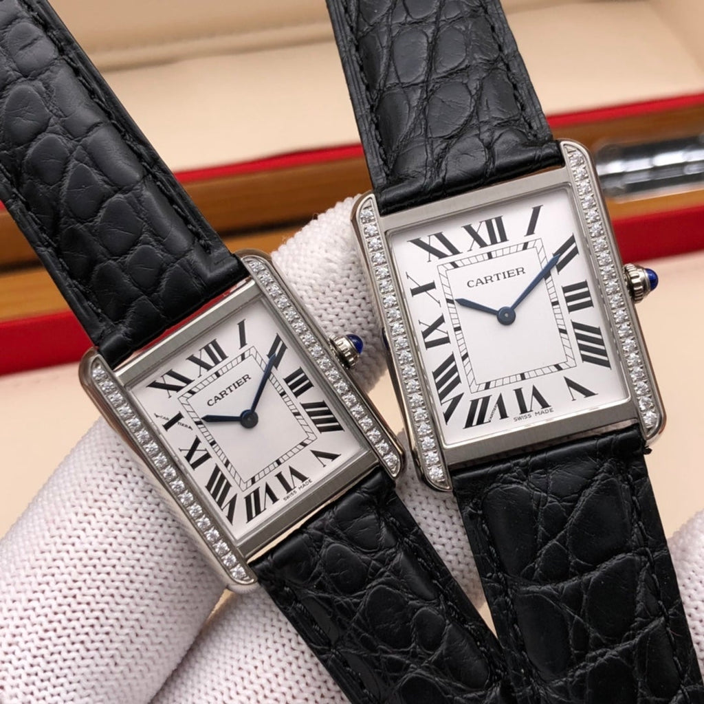 CARTIER TANK LOUIS QUARTZ STEEL CASE DIAMOND BEZEL
