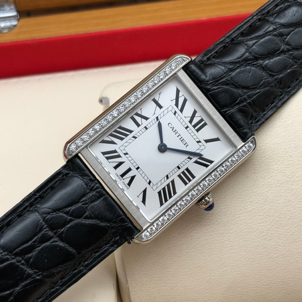 CARTIER TANK LOUIS QUARTZ STEEL CASE DIAMOND BEZEL