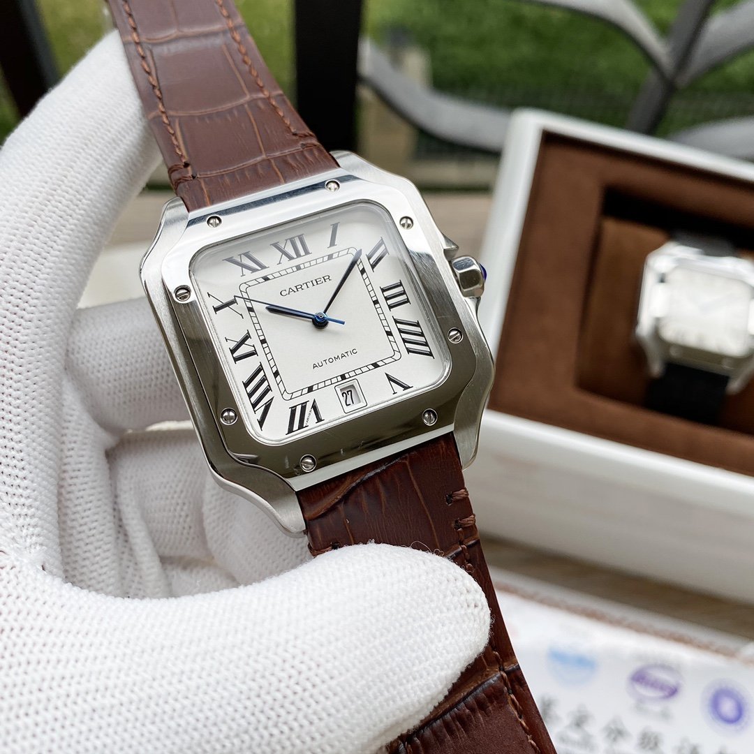 CARTIER SANTOS DE CARTIE 39MM STEEL CASE LEATHER STRAP