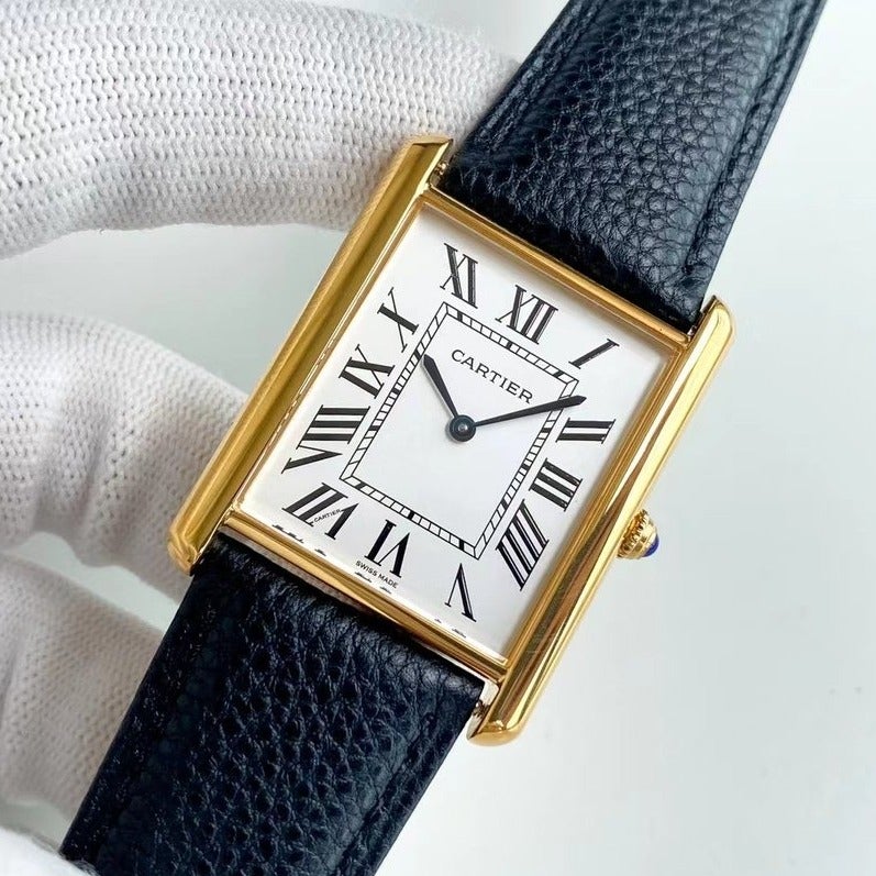 CARTIER TANK SOLO QUARTZ GOLD CASE CALF SKIN