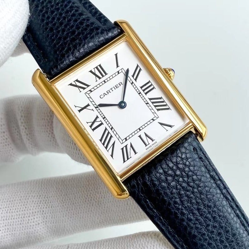 CARTIER TANK SOLO QUARTZ GOLD CASE CALF SKIN