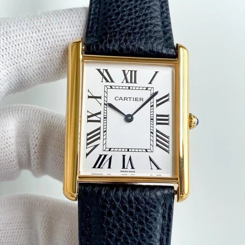 CARTIER TANK SOLO QUARTZ GOLD CASE CALF SKIN