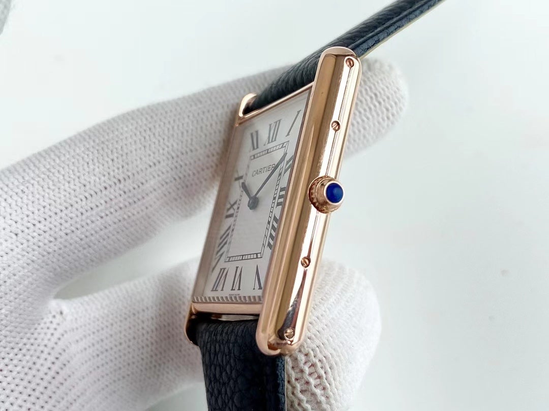 CARTIER TANK SOLO QUARTZ GOLD CASE CALF SKIN