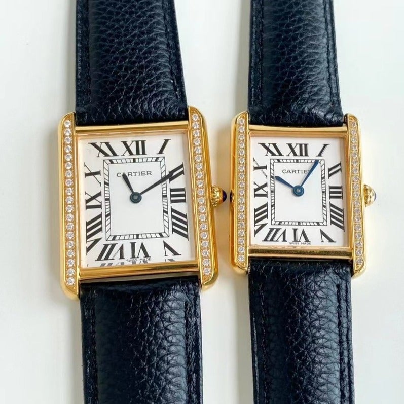 CARTIER TANK SOLO QUARTZ DIAMOND BEZEL CALF SKIN