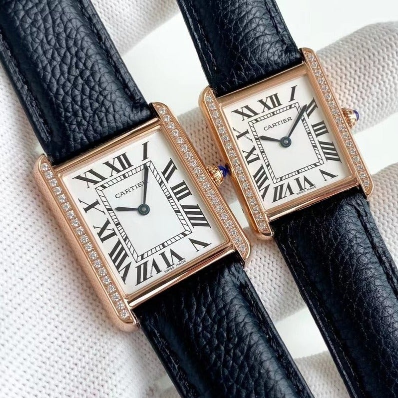 CARTIER TANK SOLO QUARTZ DIAMOND BEZEL CALF SKIN