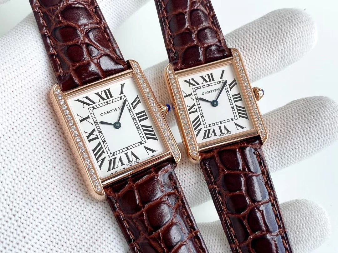 CARTIER TANK SOLO QUARTZ DIAMOND BEZEL CROCODILE SKIN