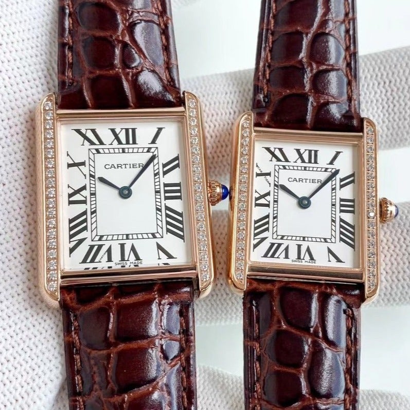 CARTIER TANK SOLO QUARTZ DIAMOND BEZEL CROCODILE SKIN