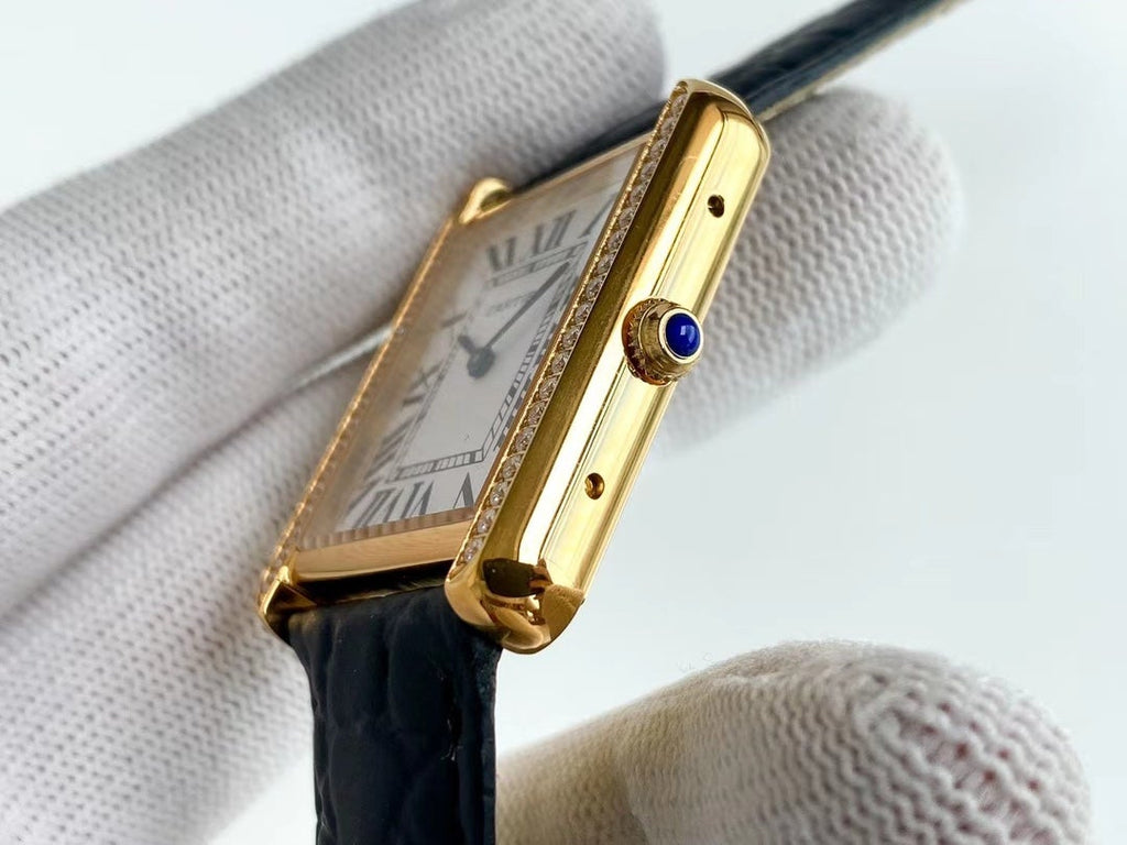 CARTIER TANK SOLO QUARTZ DIAMOND BEZEL CROCODILE SKIN