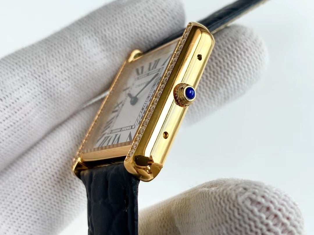 CARTIER TANK SOLO QUARTZ DIAMOND BEZEL CROCODILE SKIN
