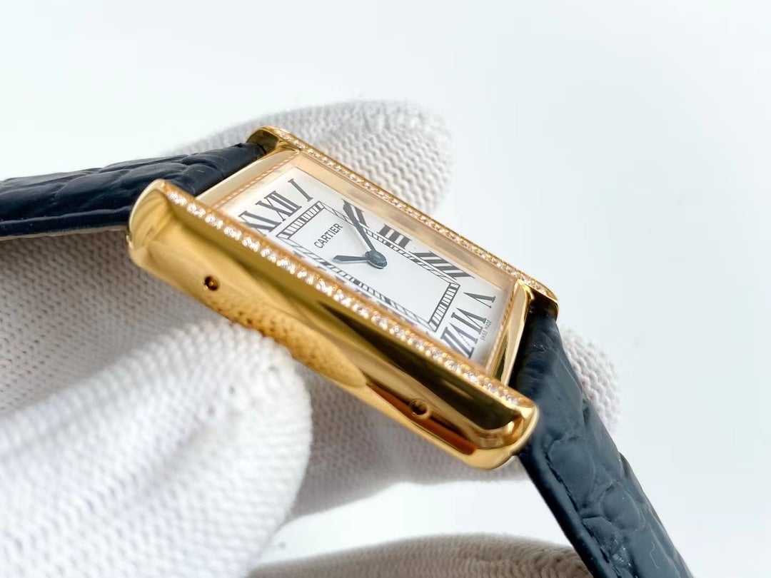 CARTIER TANK SOLO QUARTZ DIAMOND BEZEL CROCODILE SKIN