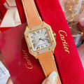 CARTIER SANTOS LADY 35MM QUARTZ 35MM GOLD CASE DIAMOND BEZEL LEATHER