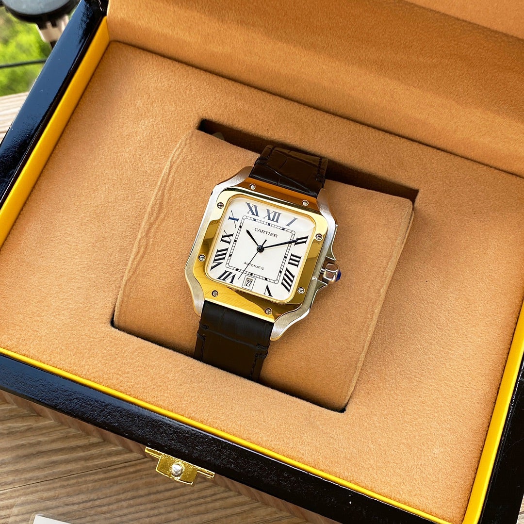 CARTIER SANTOS 38MM GOLD STEEL AUTOMATIC LEATHER