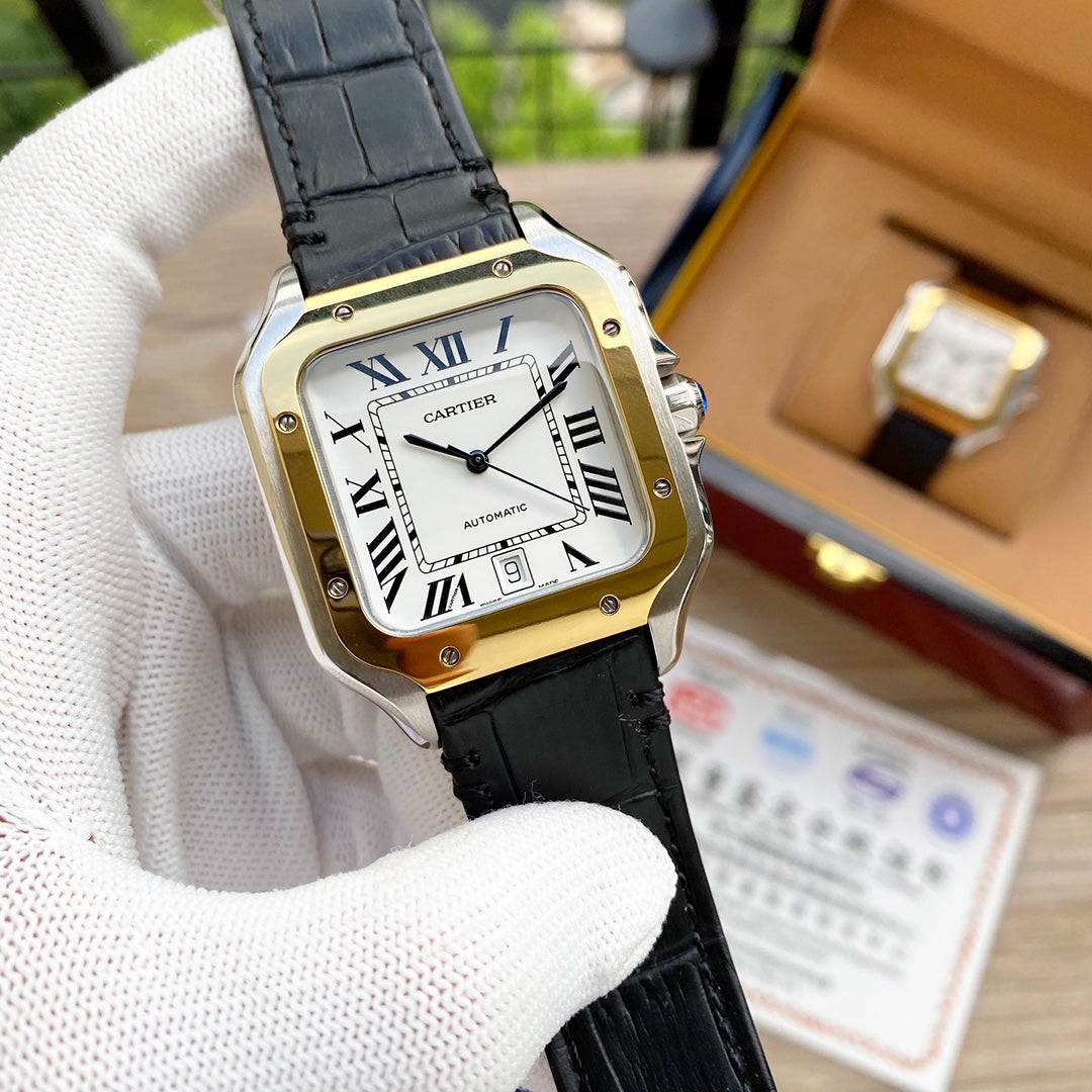 CARTIER SANTOS 38MM GOLD STEEL AUTOMATIC LEATHER