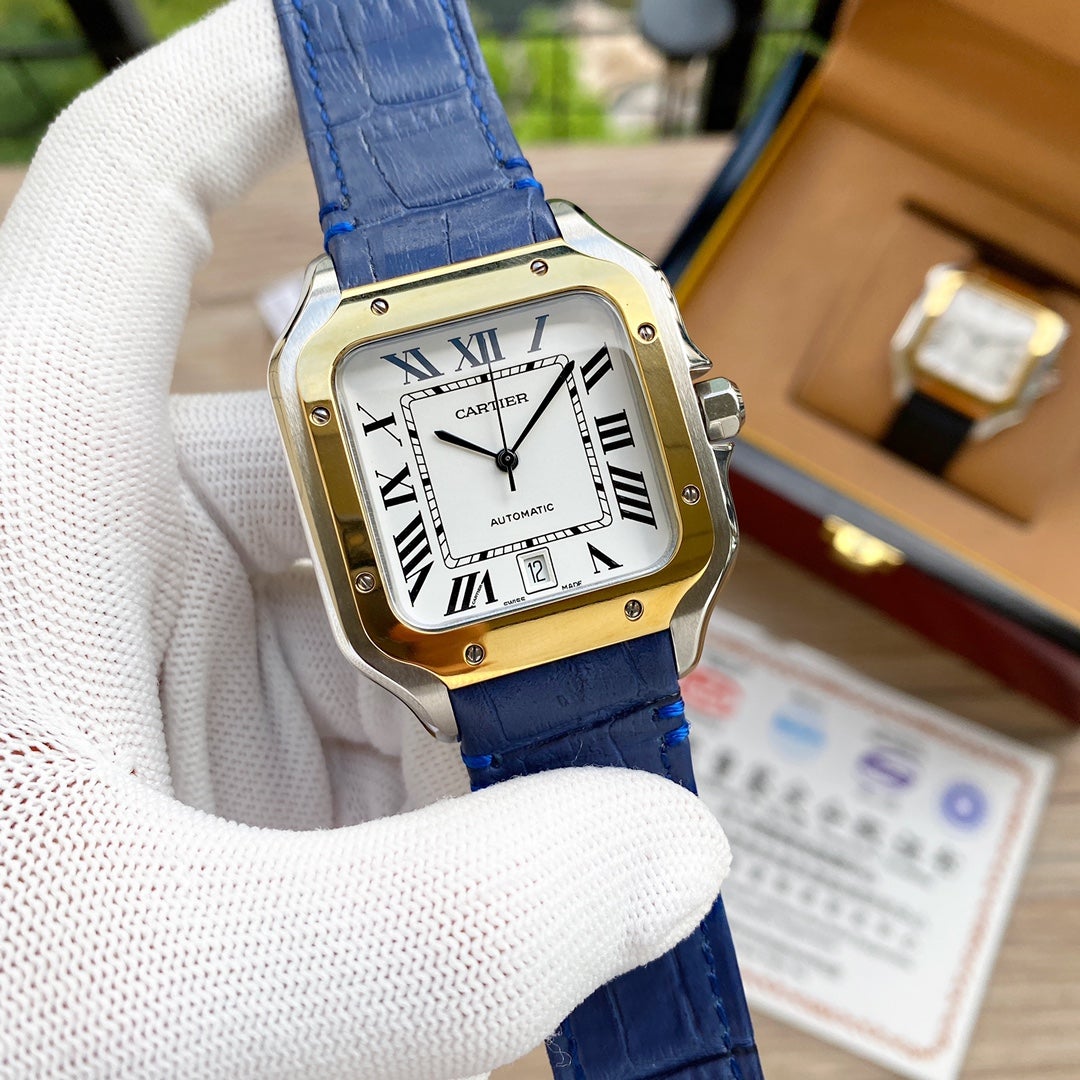 CARTIER SANTOS 38MM GOLD STEEL AUTOMATIC LEATHER