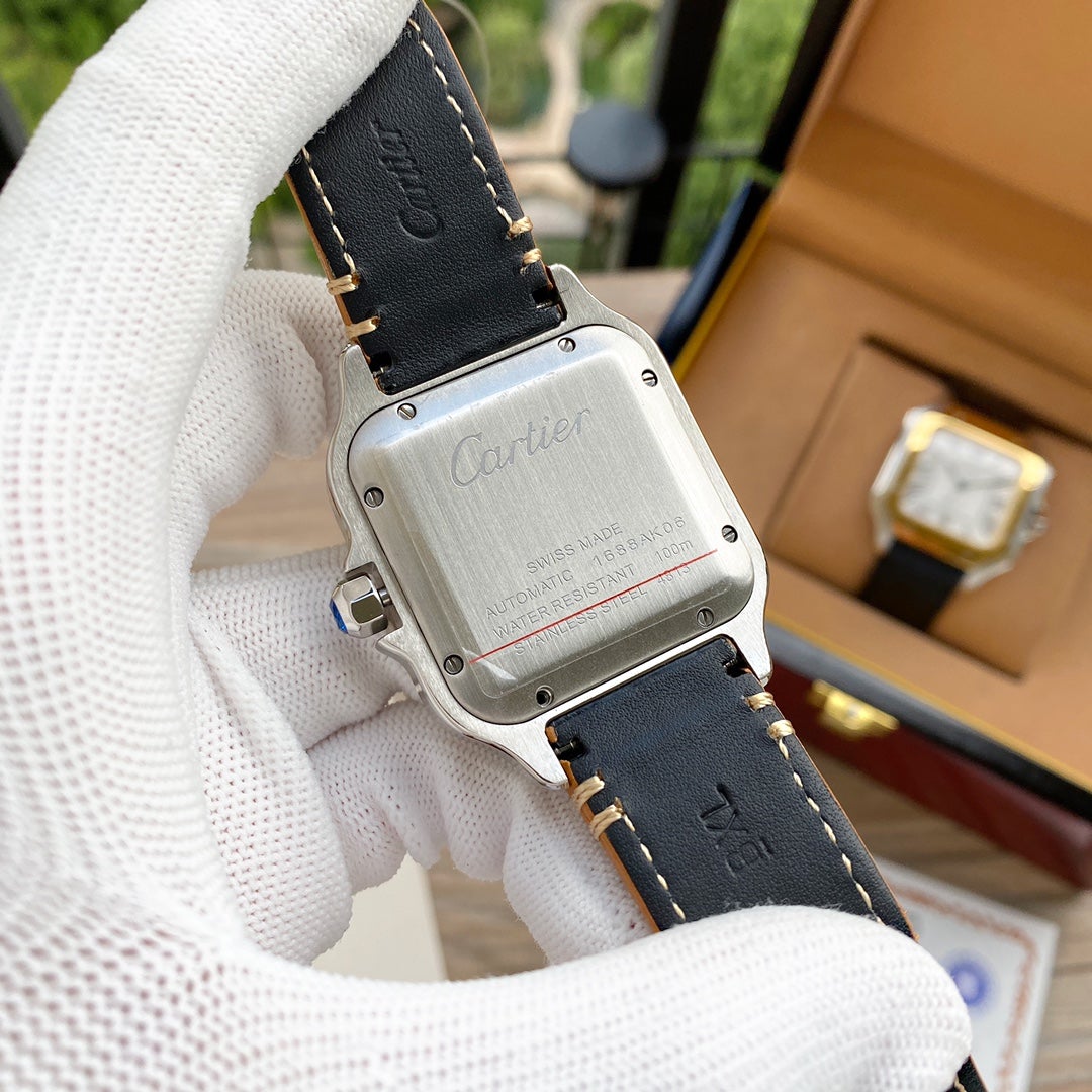 CARTIER SANTOS 38MM GOLD STEEL AUTOMATIC LEATHER