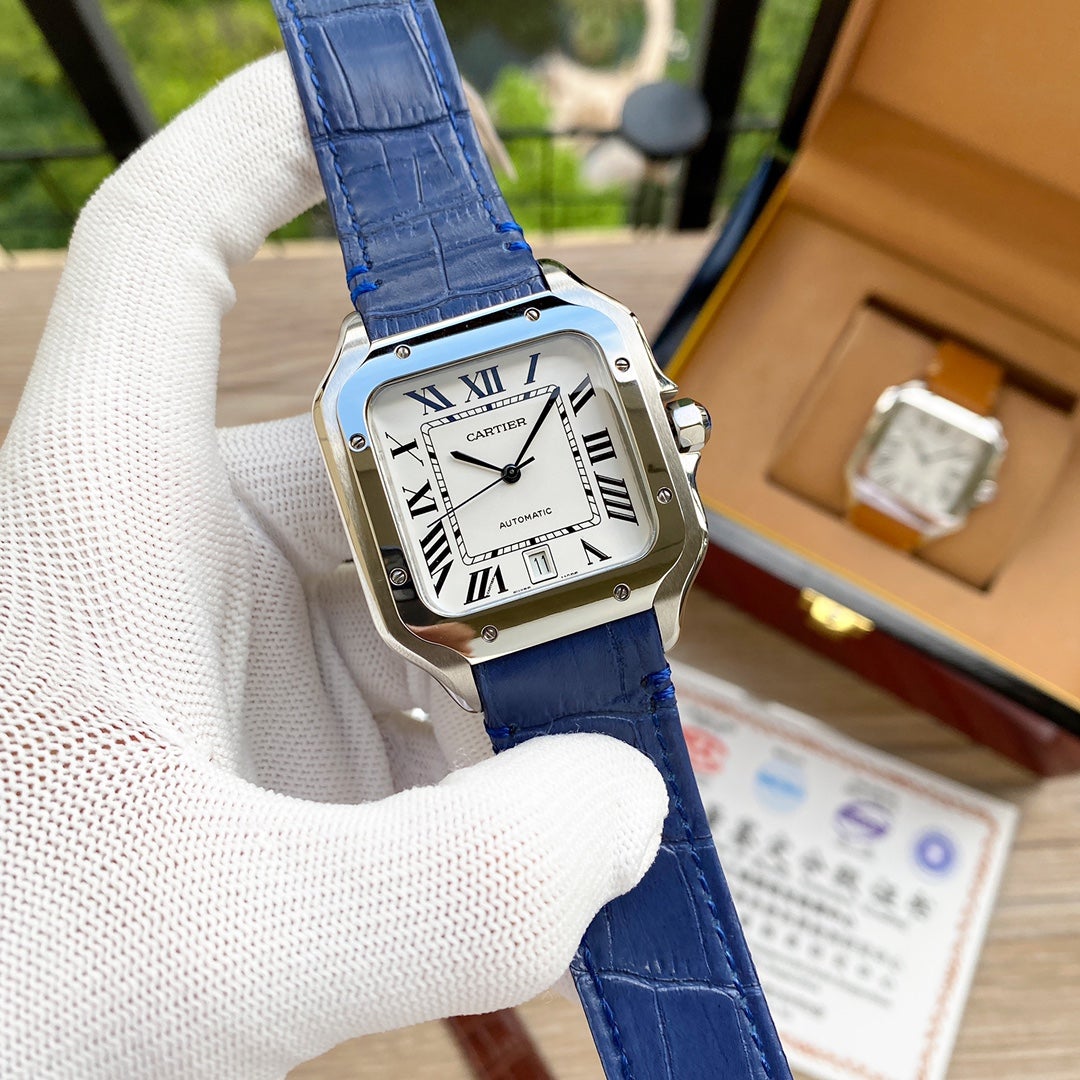 CARTIER SANTOS 38MM STEEL AUTOMATIC LEATHER