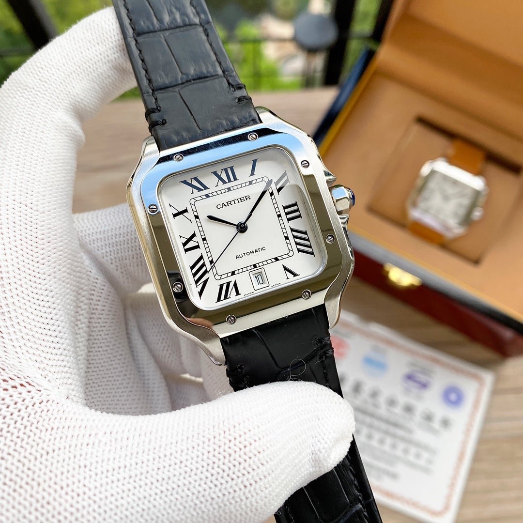 CARTIER SANTOS 38MM STEEL AUTOMATIC LEATHER