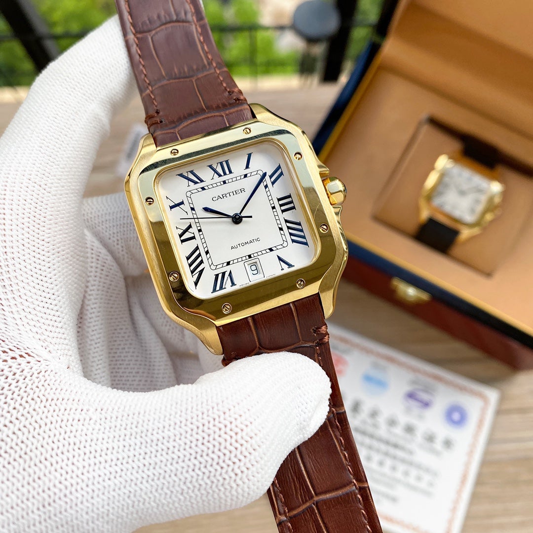 CARTIER SANTOS 38MM GOLD CASE AUTOMATIC LEATHER