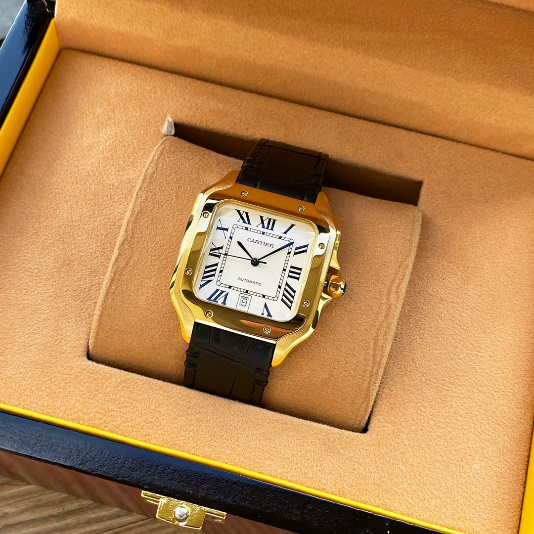 CARTIER SANTOS 38MM GOLD CASE AUTOMATIC LEATHER