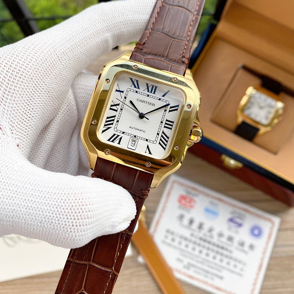 CARTIER SANTOS 38MM GOLD CASE AUTOMATIC LEATHER