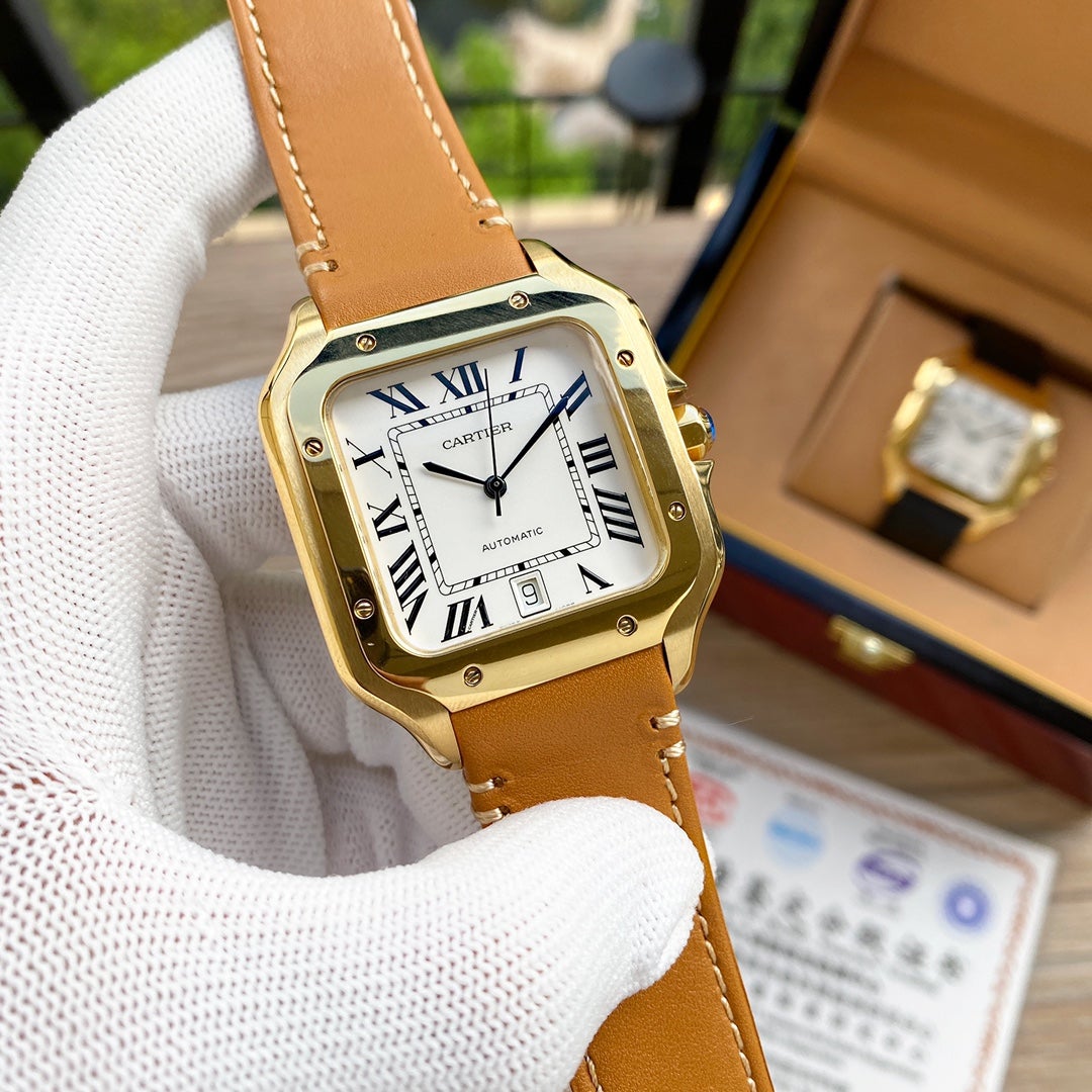 CARTIER SANTOS 38MM GOLD CASE AUTOMATIC LEATHER