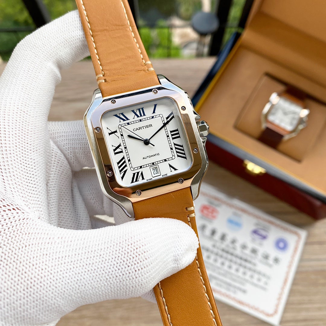 CARTIER SANTOS 38MM ROSE GOLD STEEL AUTOMATIC LEATHER