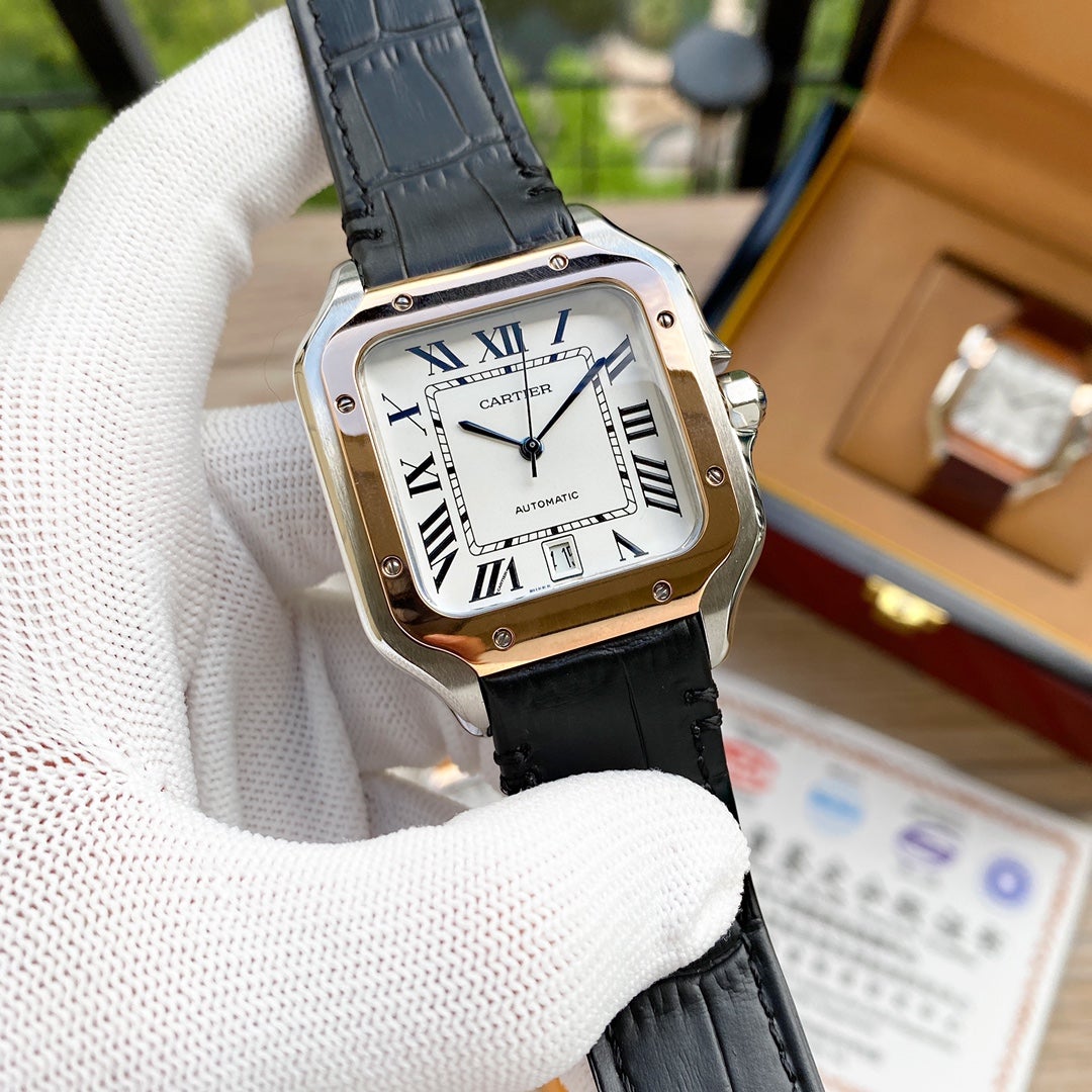 CARTIER SANTOS 38MM ROSE GOLD STEEL AUTOMATIC LEATHER