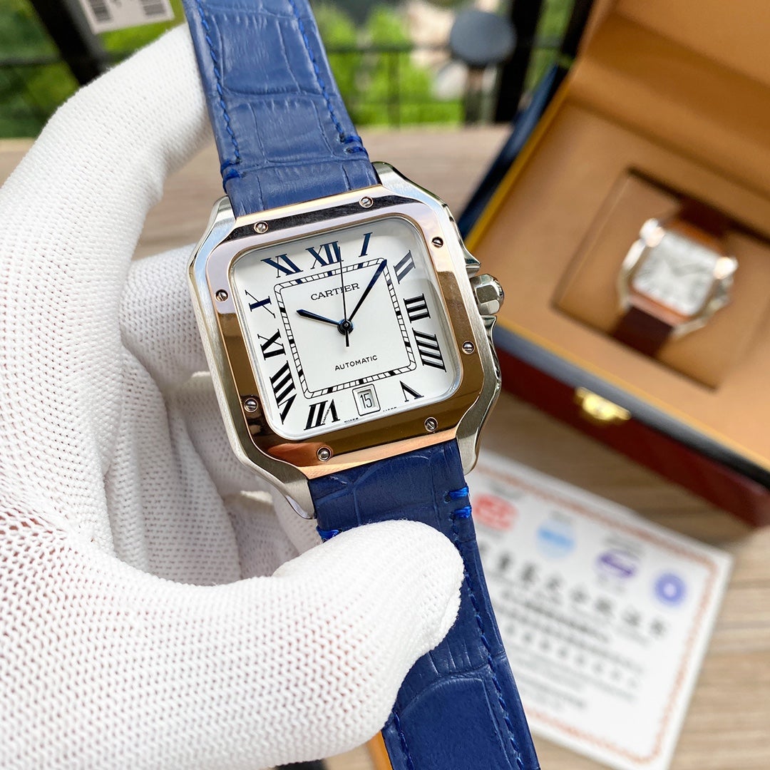 CARTIER SANTOS 38MM ROSE GOLD STEEL AUTOMATIC LEATHER