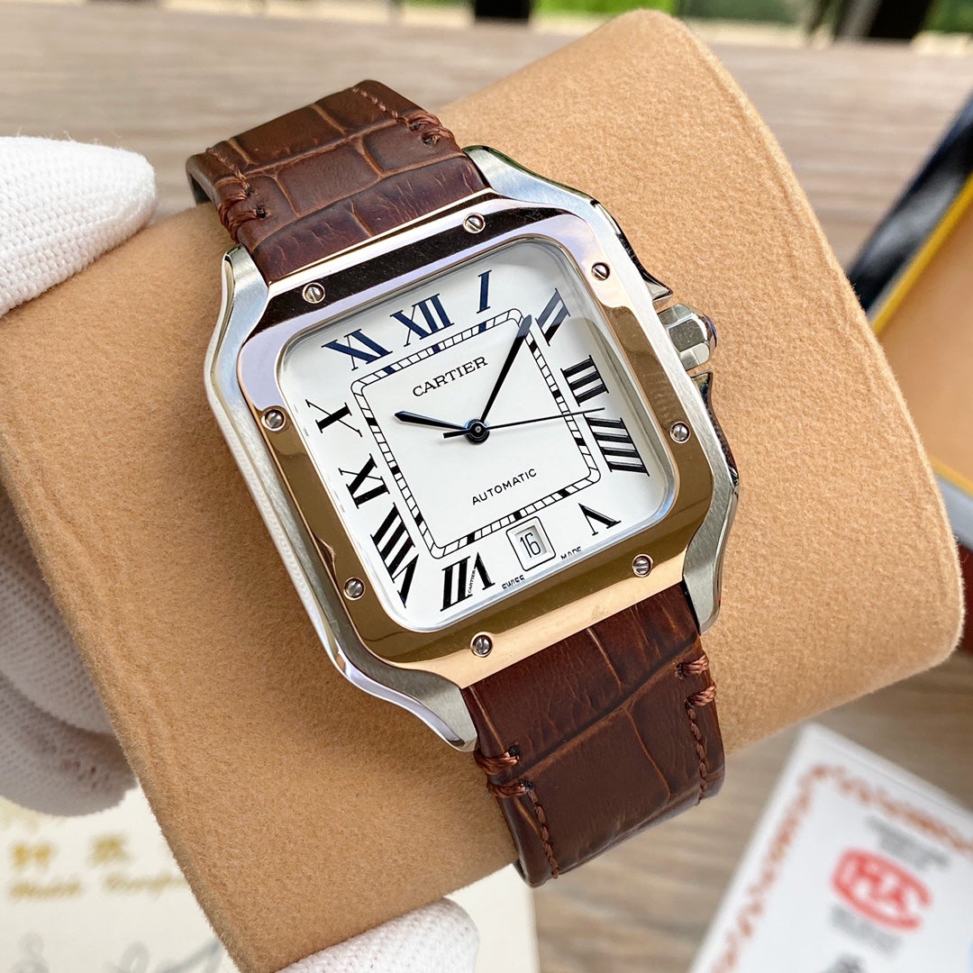 CARTIER SANTOS 38MM ROSE GOLD STEEL AUTOMATIC LEATHER