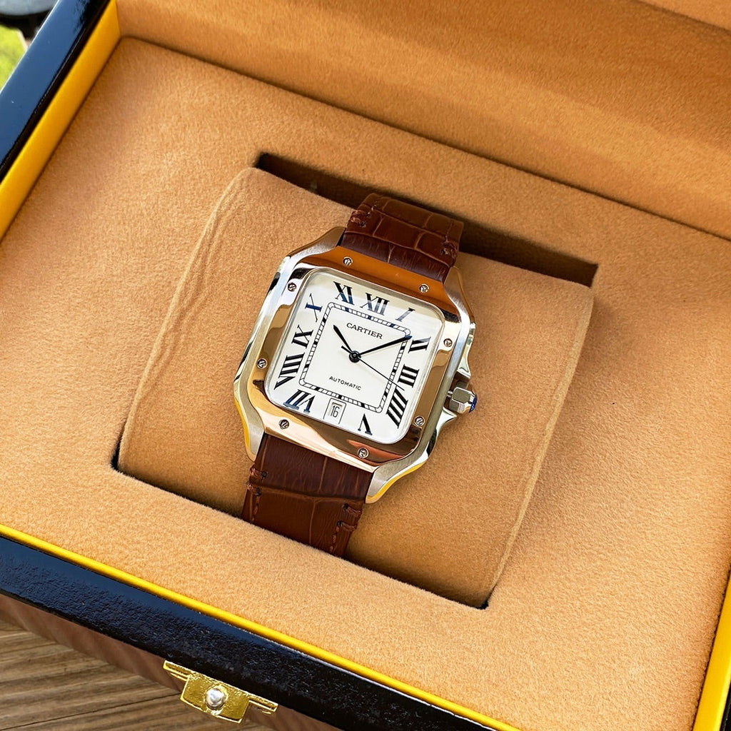 CARTIER SANTOS 38MM ROSE GOLD STEEL AUTOMATIC LEATHER