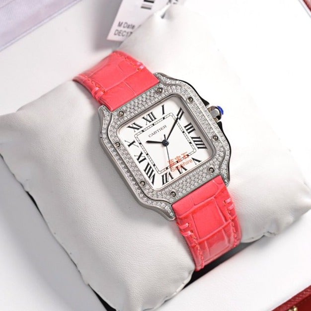 CARTIER SANTOS LADY 35MM QUARTZ STEEL CASE LEATHER