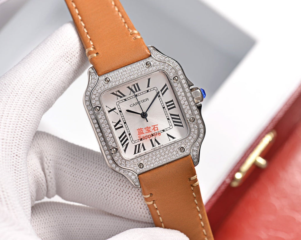 CARTIER SANTOS LADY 35MM QUARTZ STEEL CASE LEATHER