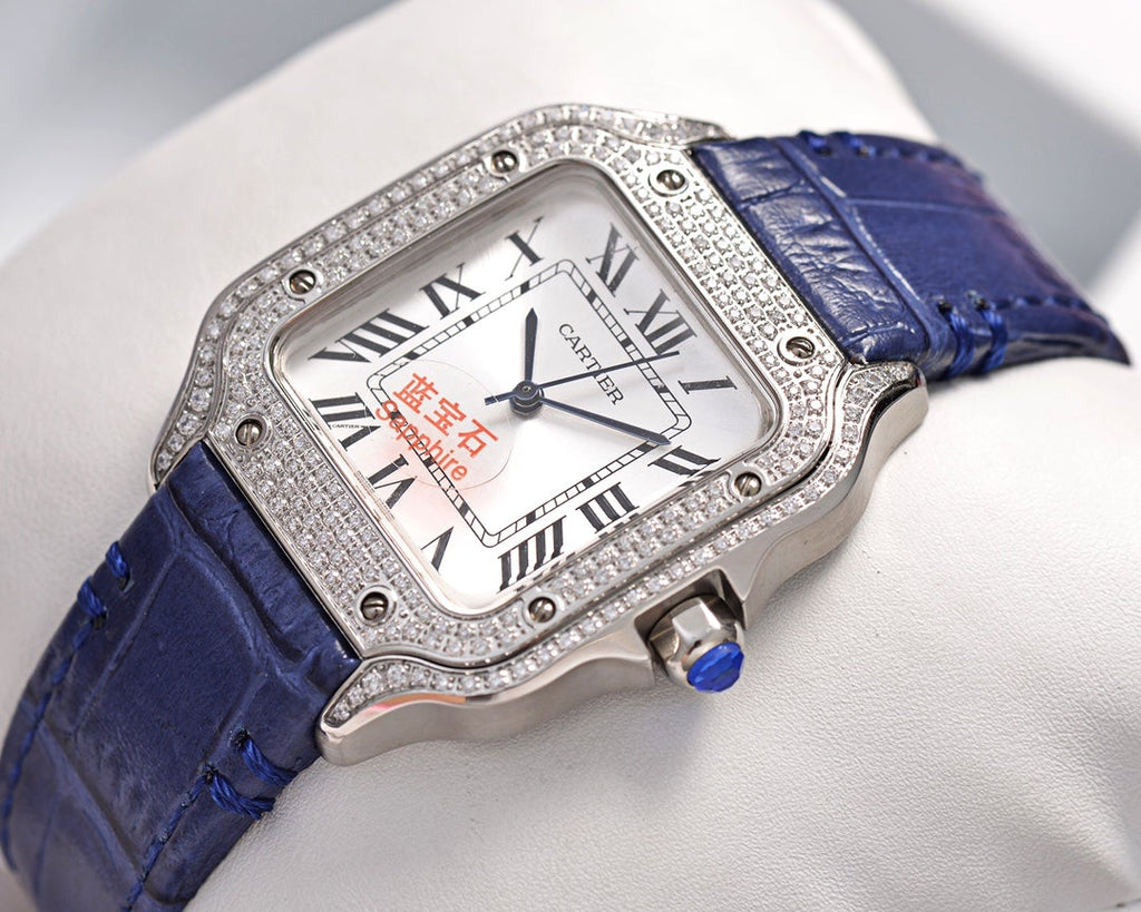 CARTIER SANTOS LADY 35MM QUARTZ STEEL CASE LEATHER