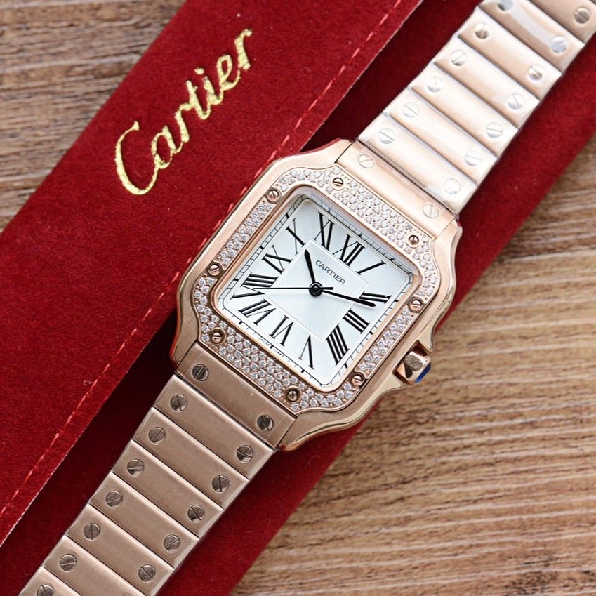 CARTIER SANTOS LADY 35MM QUARTZ 35MM ROSE GOLD DIAMOND
