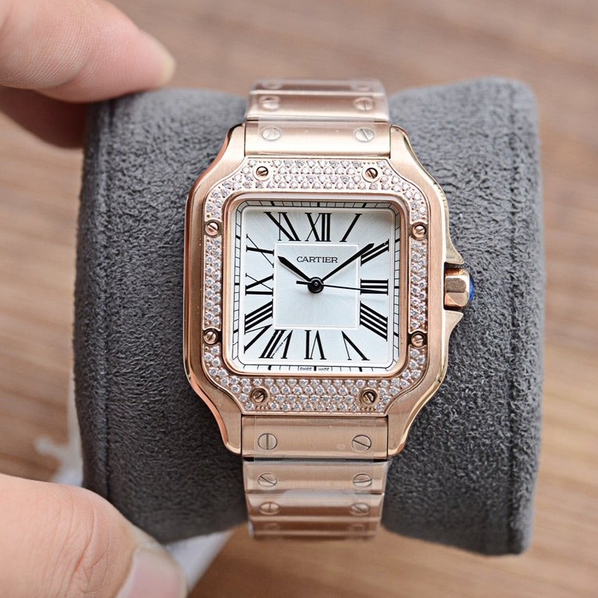 CARTIER SANTOS LADY 35MM QUARTZ 35MM ROSE GOLD DIAMOND
