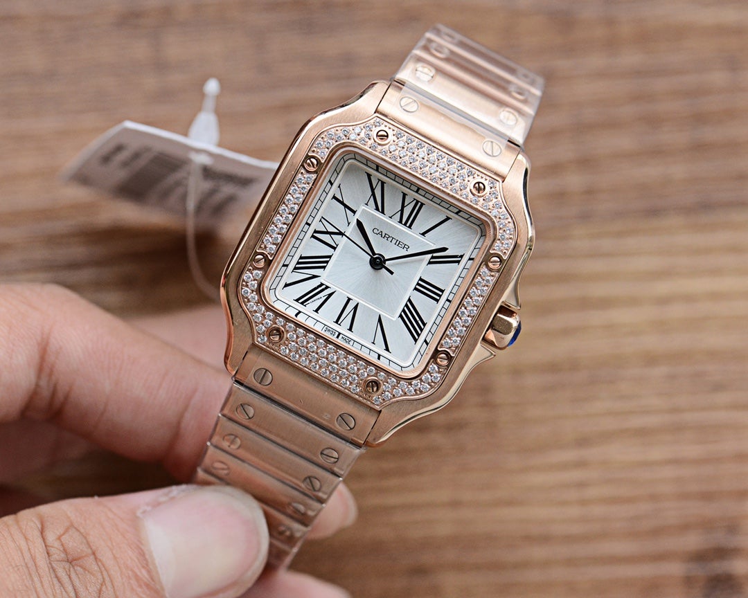 CARTIER SANTOS LADY 35MM QUARTZ 35MM ROSE GOLD DIAMOND
