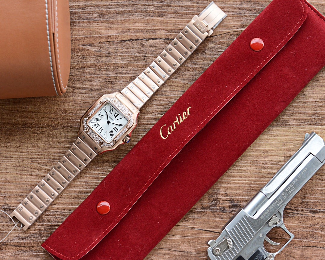 CARTIER SANTOS LADY 35MM QUARTZ 35MM ROSE GOLD DIAMOND