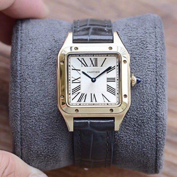 CARTIER SANTOS DUMONT QUARTZ 33MM GOLD LEATHER