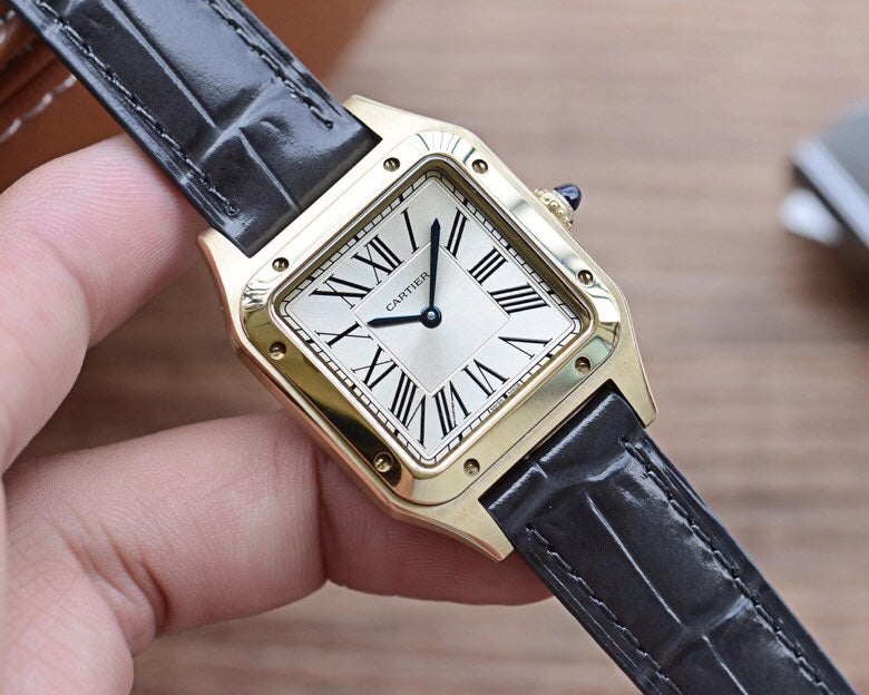 CARTIER SANTOS DUMONT QUARTZ 33MM GOLD LEATHER