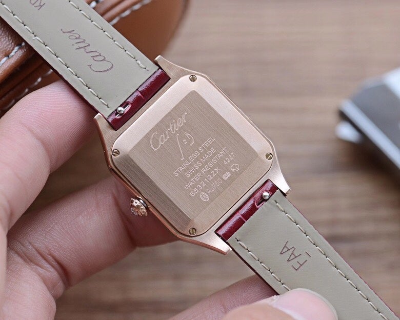 CARTIER SANTOS DUMONT QUARTZ 33MM ROSE GOLD DIAMOND BEZEL