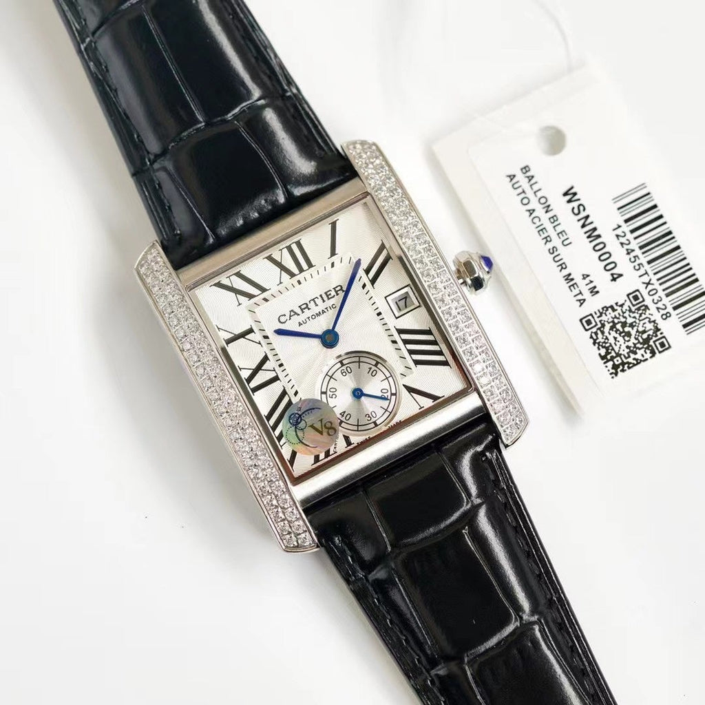 CARTIER TANK MC LADIES SECOND TIME STEEL CASE DIAMOND BEZEL