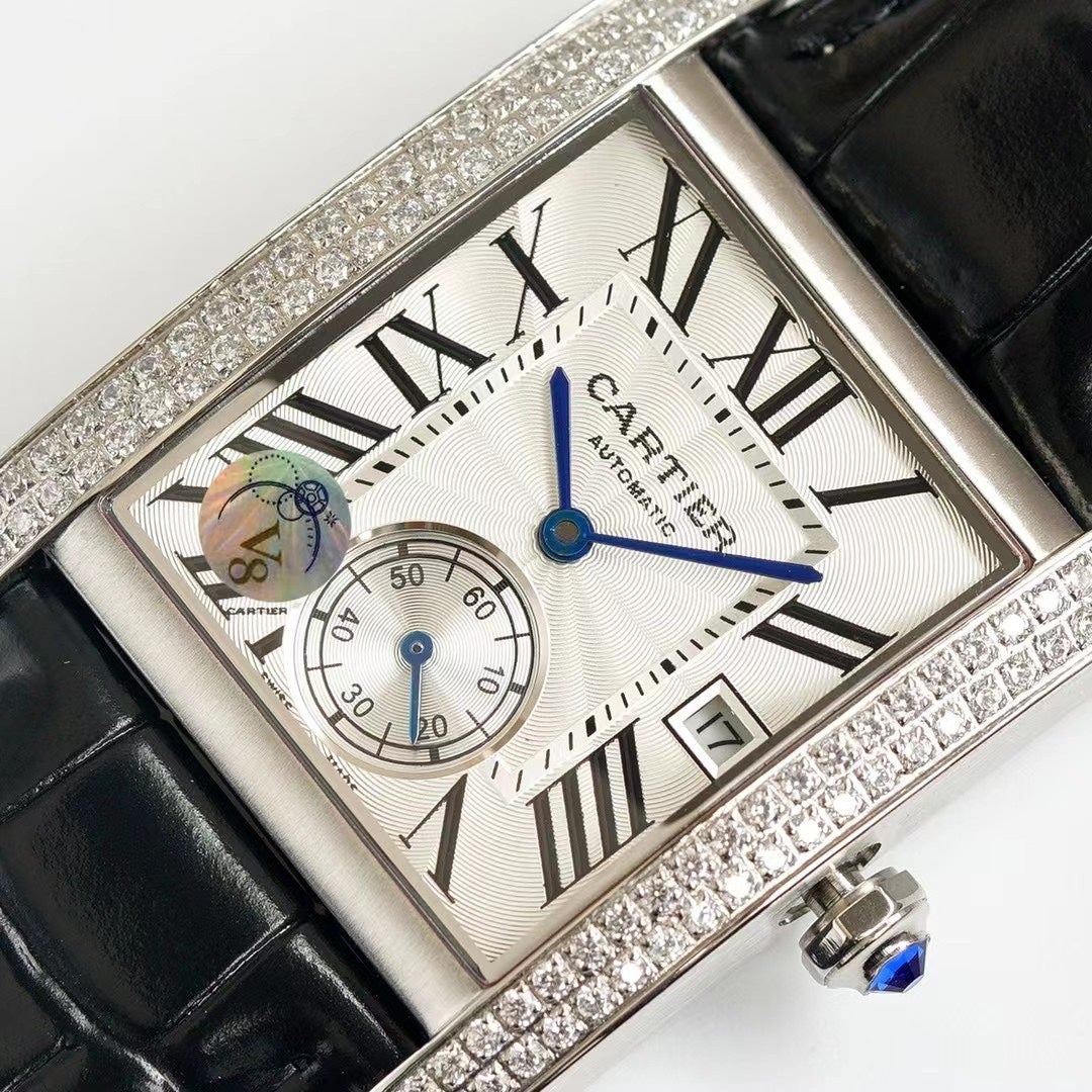 CARTIER TANK MC LADIES SECOND TIME STEEL CASE DIAMOND BEZEL