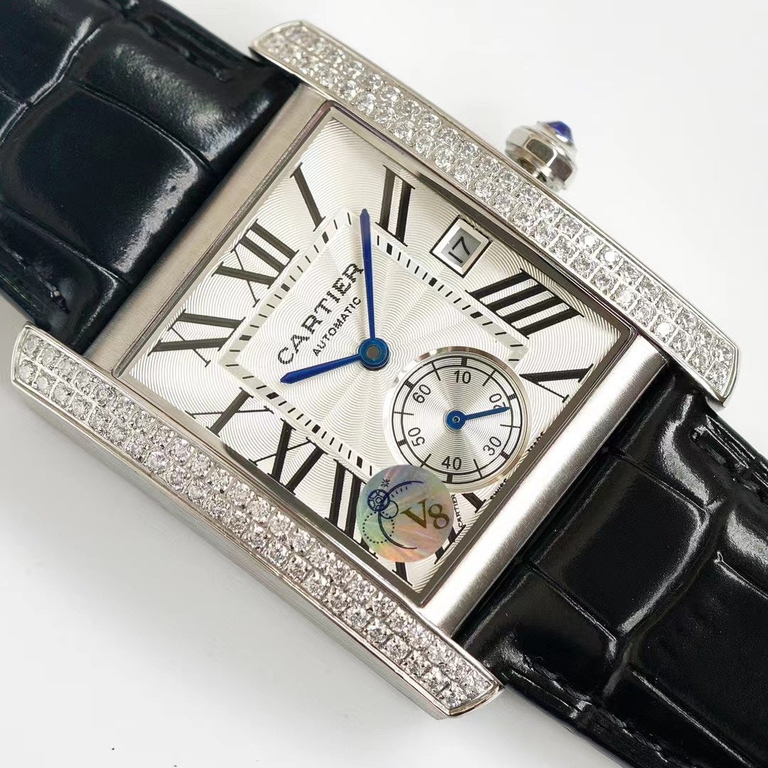 CARTIER TANK MC LADIES SECOND TIME STEEL CASE DIAMOND BEZEL