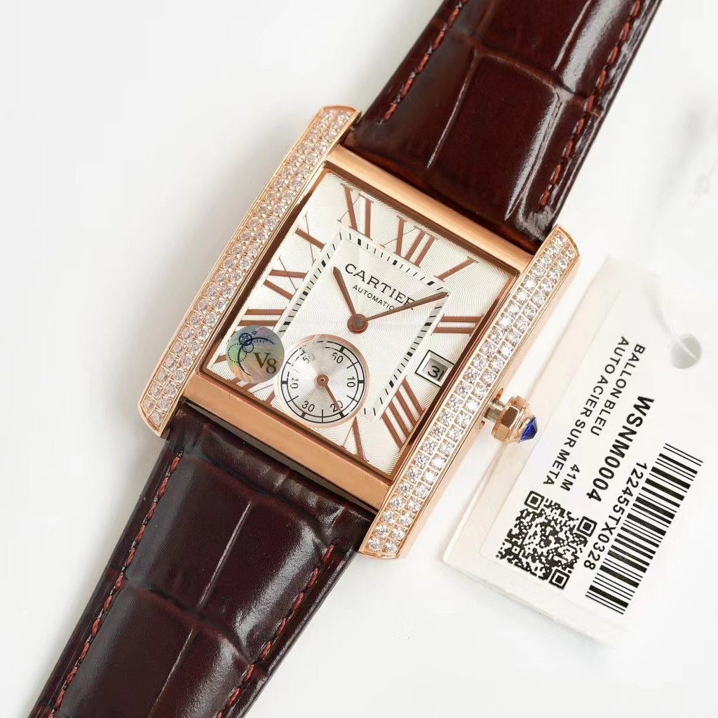 CARTIER TANK MC LADIES SECOND TIME GOLD CASE DIAMOND BEZEL